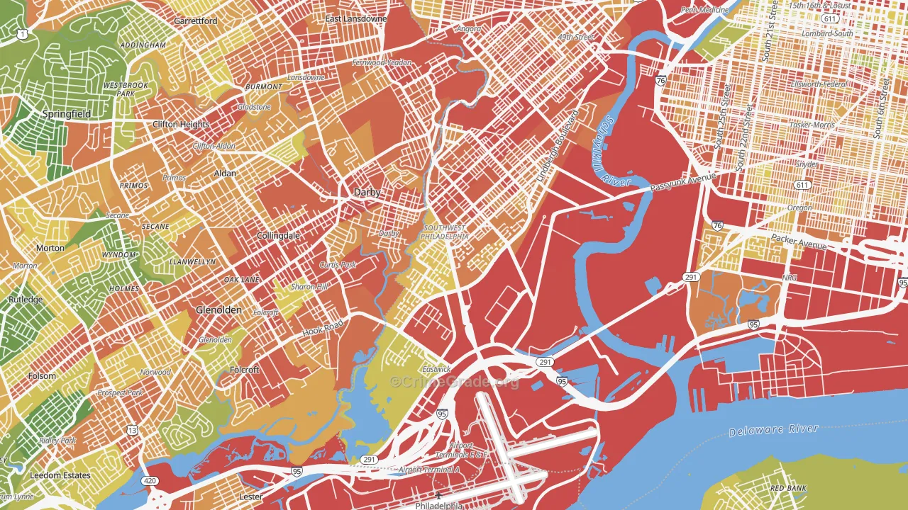 Eastwick, Philadelphia, PA Map of Robbery Rates