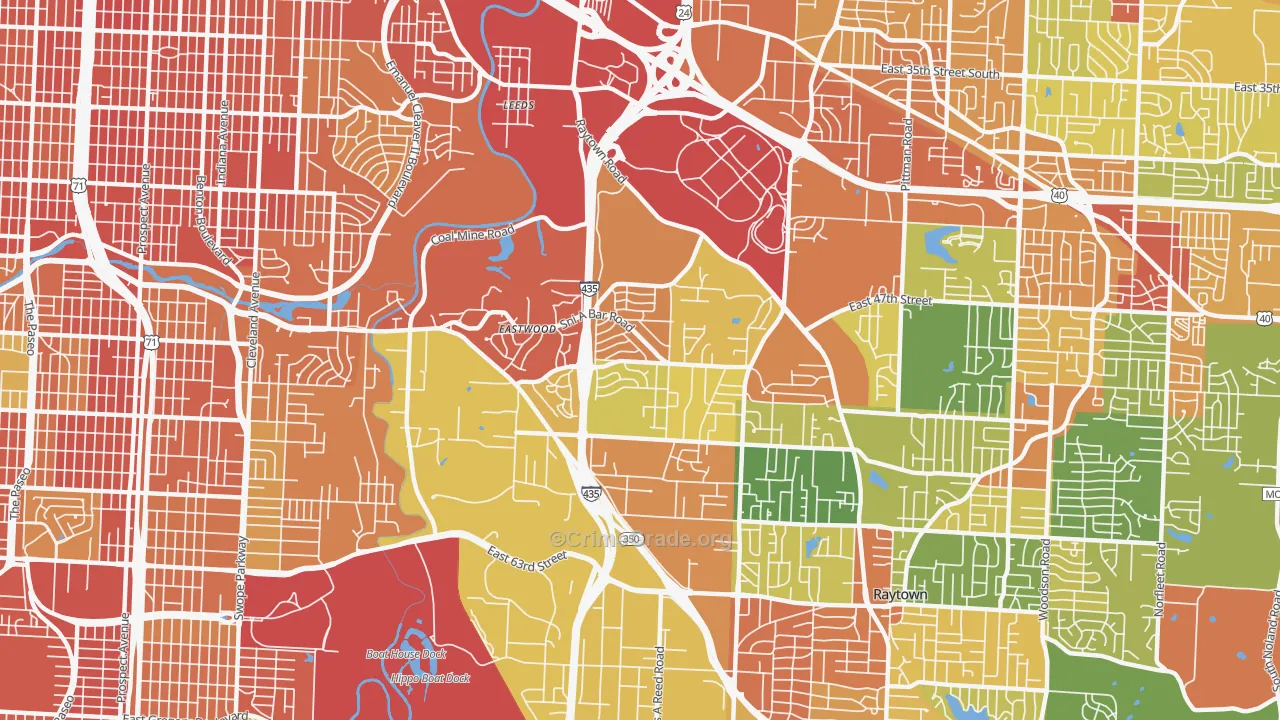 Eastwood Hills, Kansas City, MO Map of Robbery Rates