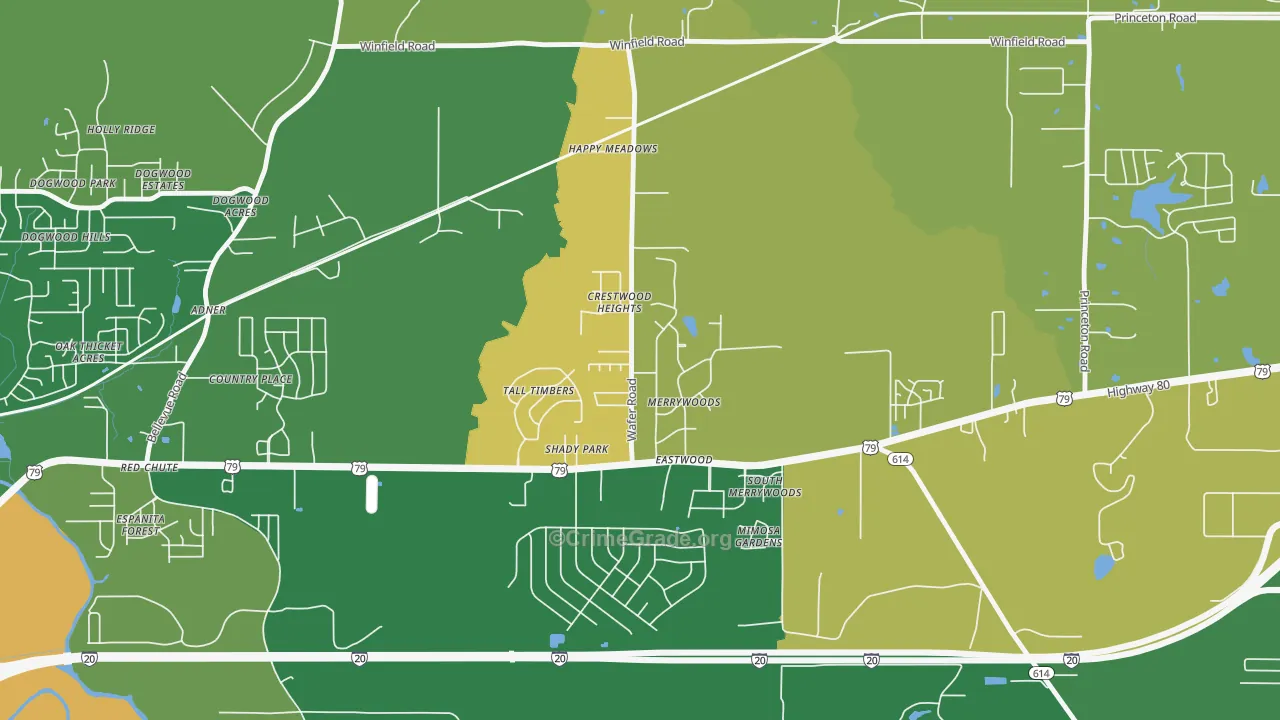 Eastwood, LA Map of Robbery Rates
