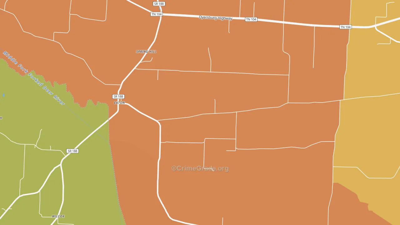 Eaton, TN Map of Robbery Rates