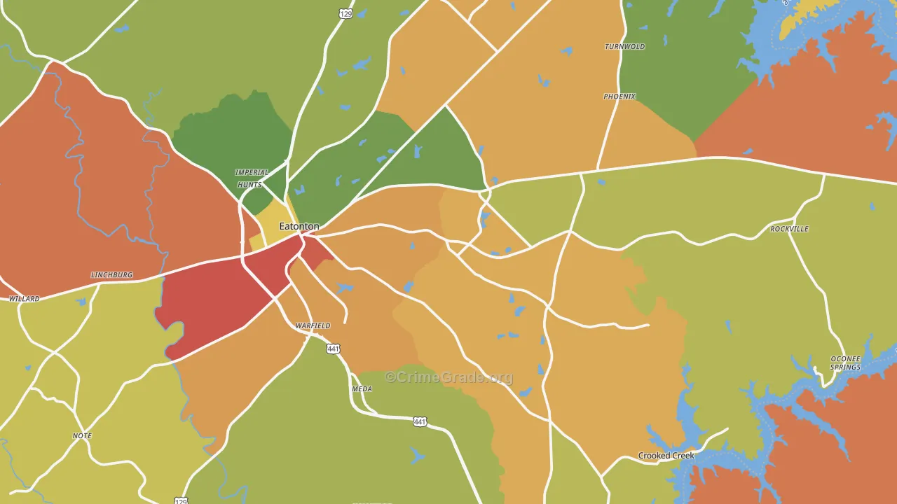 Eatonton, GA Map of Robbery Rates