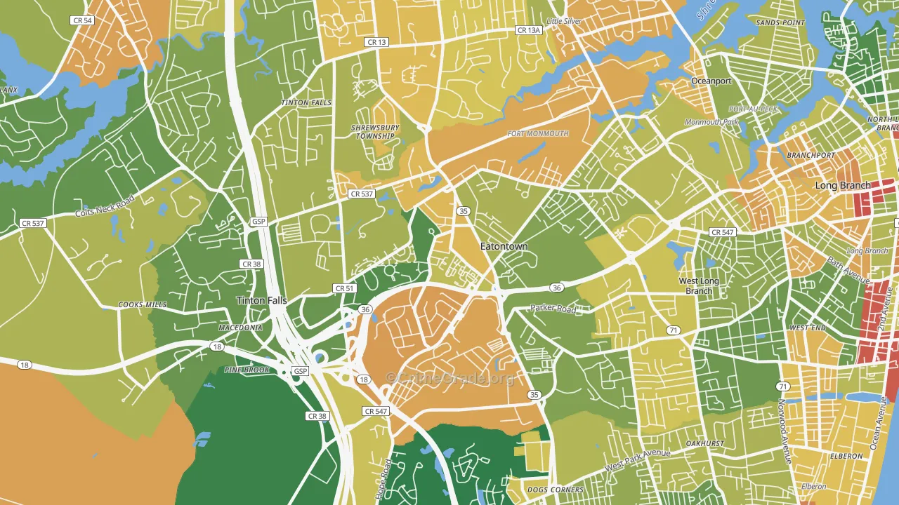 Eatontown, NJ Map of Robbery Rates