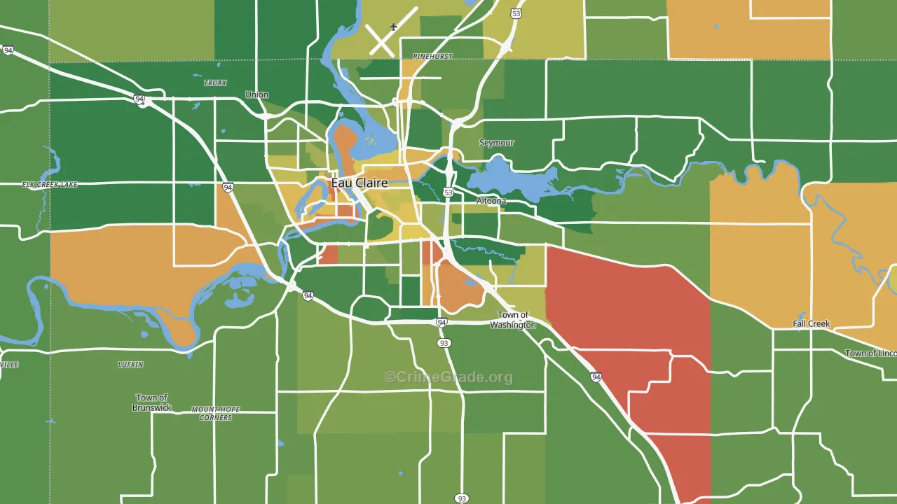 Eau Claire County, WI Map of Robbery Rates