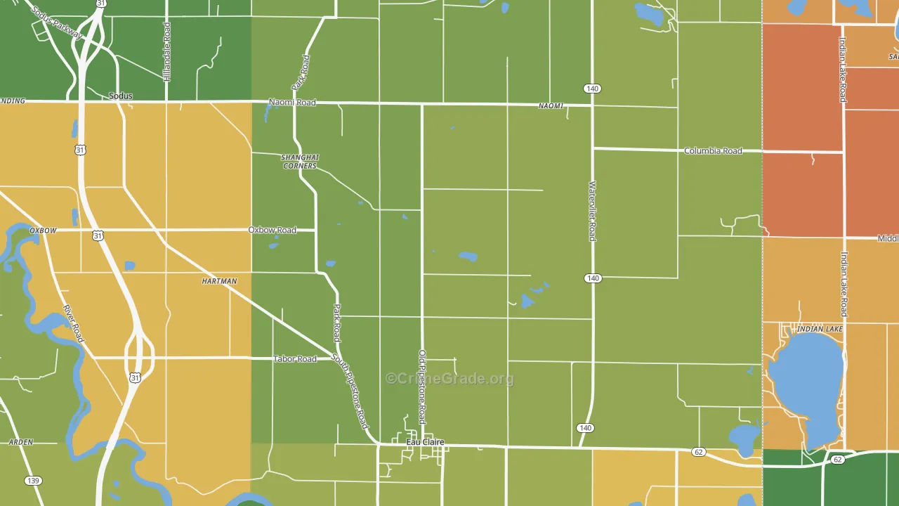 Eau Claire, MI Map of Robbery Rates