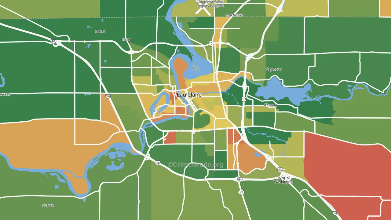 Eau Claire, WI Map of Robbery Rates