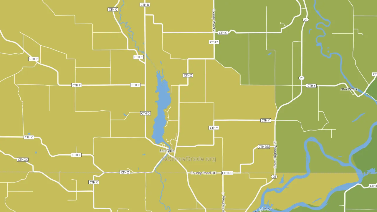 Eau Galle, WI Map of Robbery Rates