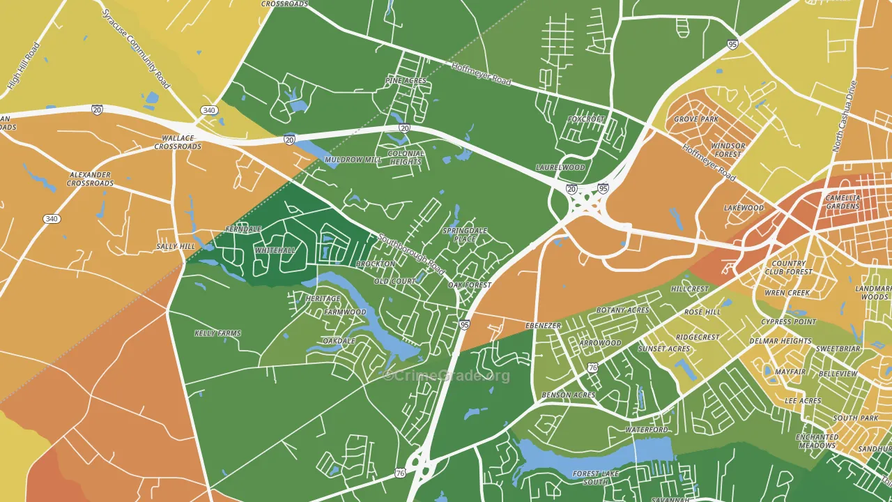 Ebenezer, SC Map of Robbery Rates