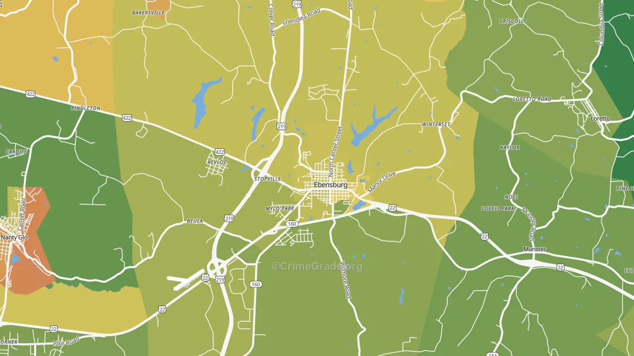 Ebensburg, PA Map of Robbery Rates