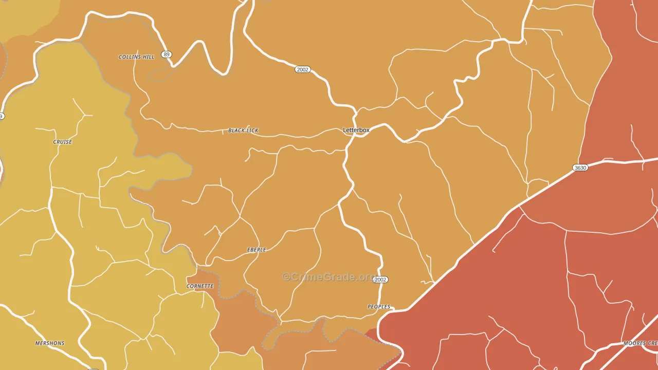 Eberle, KY Map of Robbery Rates
