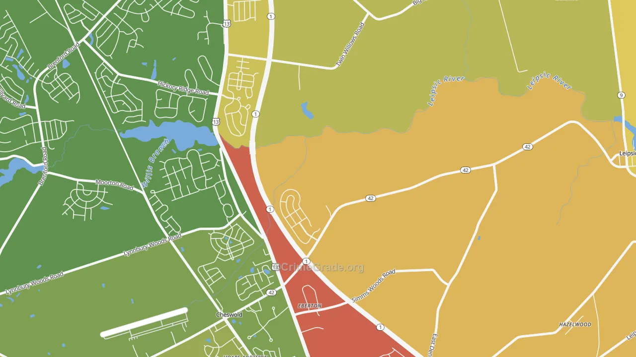 Eberton, DE Map of Robbery Rates