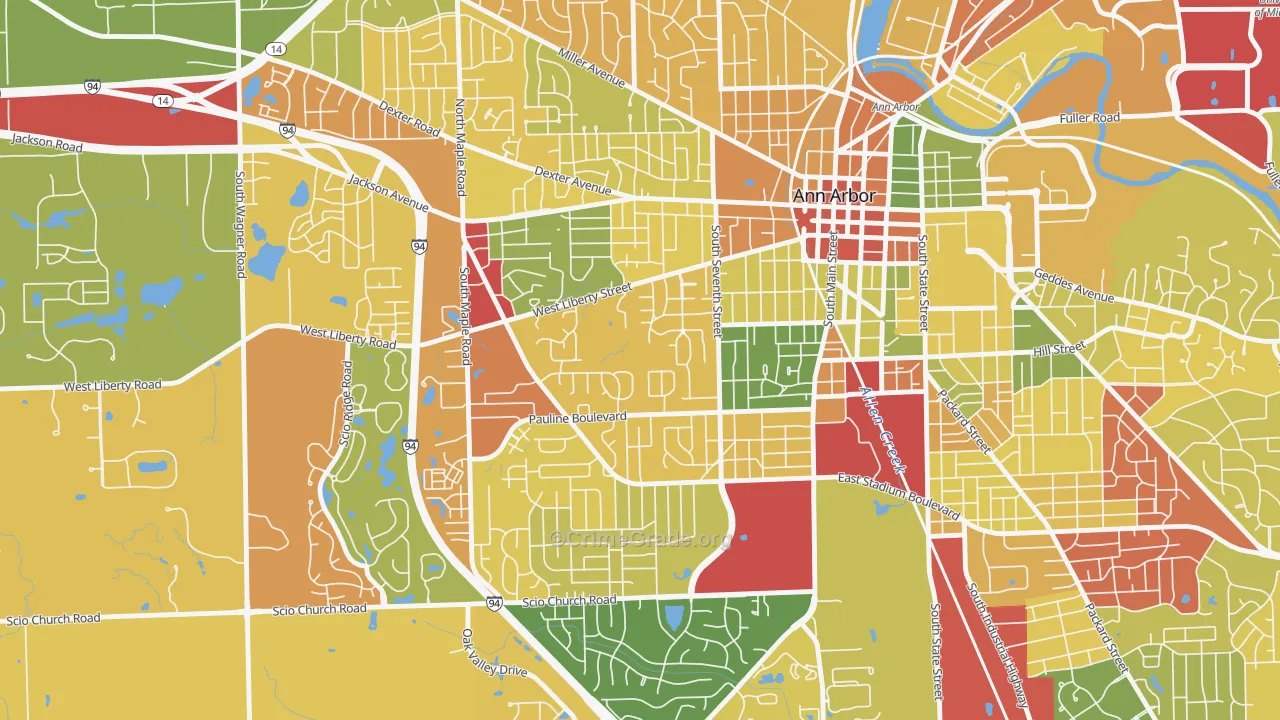 Eberwhite, Ann Arbor, MI Map of Robbery Rates