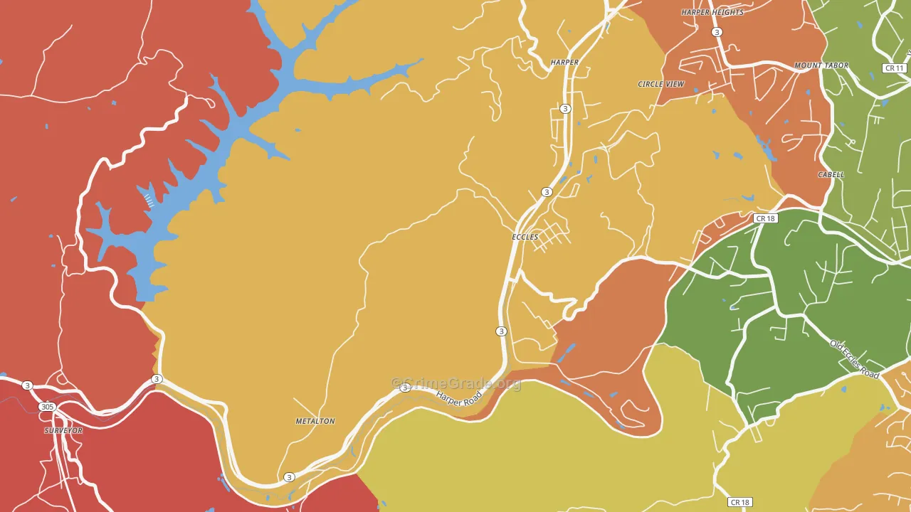 Eccles, WV Map of Robbery Rates