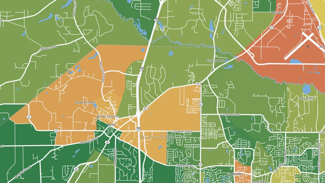 Echeconnee, GA Map of Robbery Rates