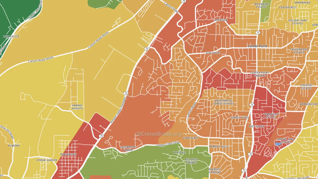 Echo Highlands, Birmingham, AL Map of Robbery Rates