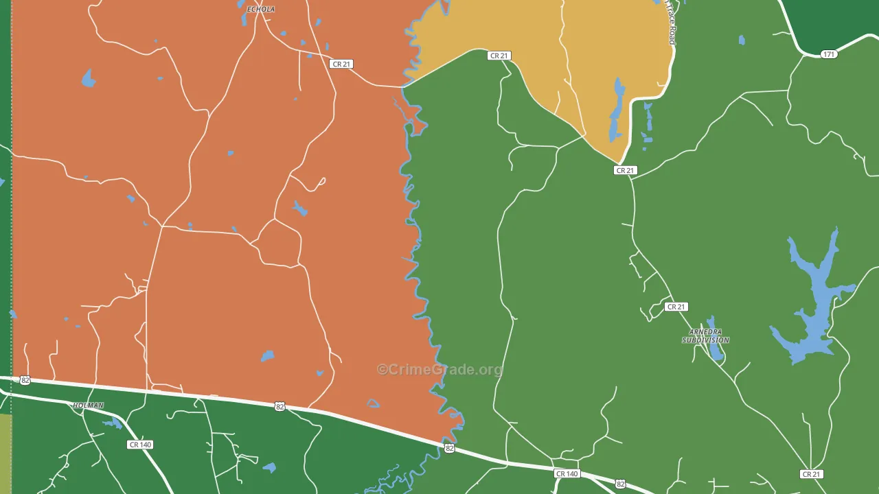 Echola, AL Map of Robbery Rates