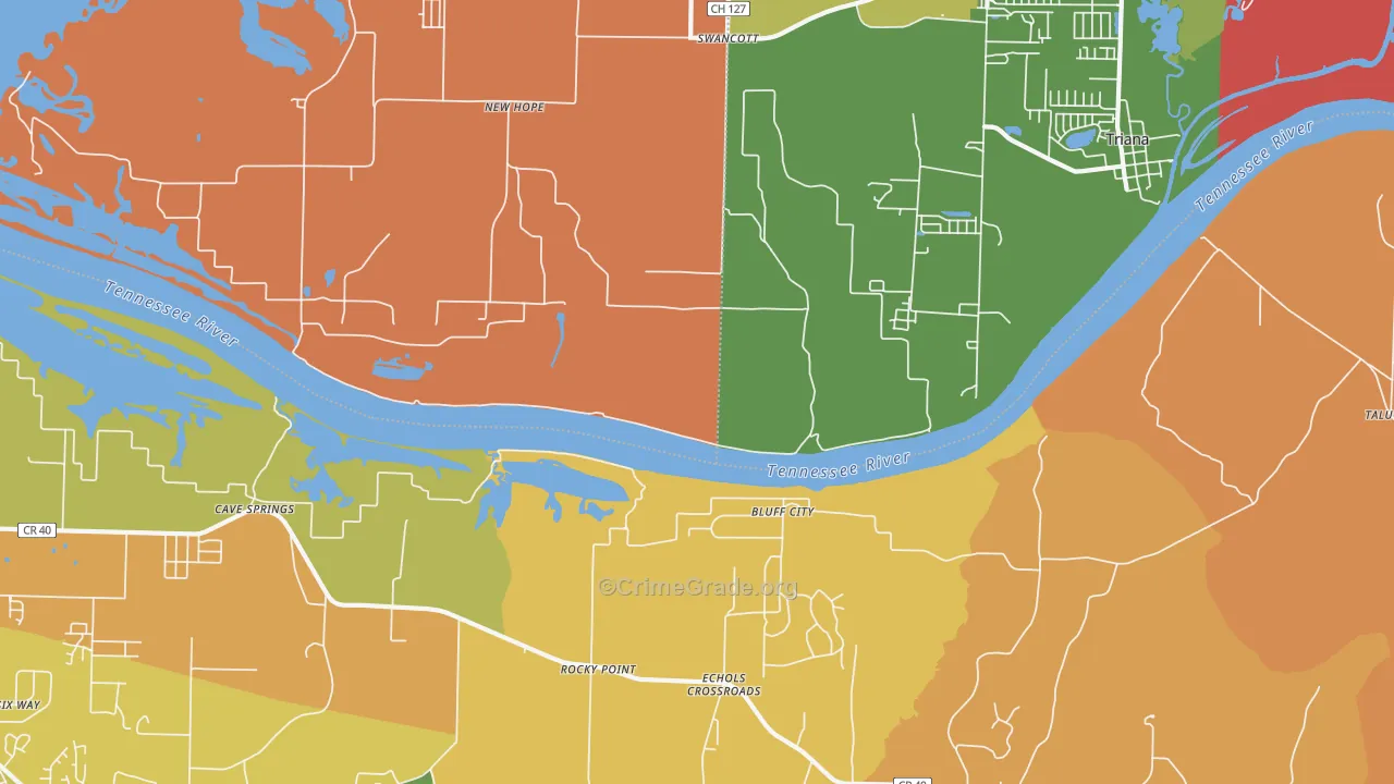 Echols Crossroads, AL Map of Robbery Rates