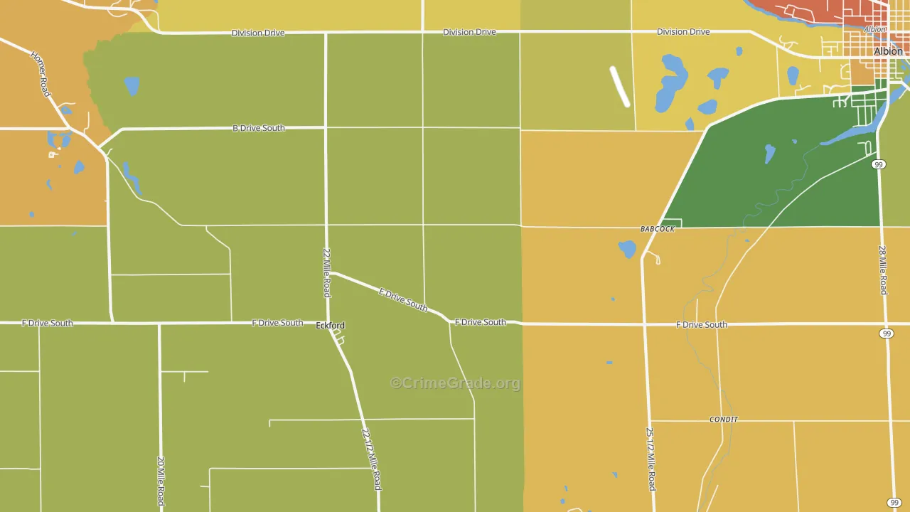 Eckford, MI Map of Robbery Rates