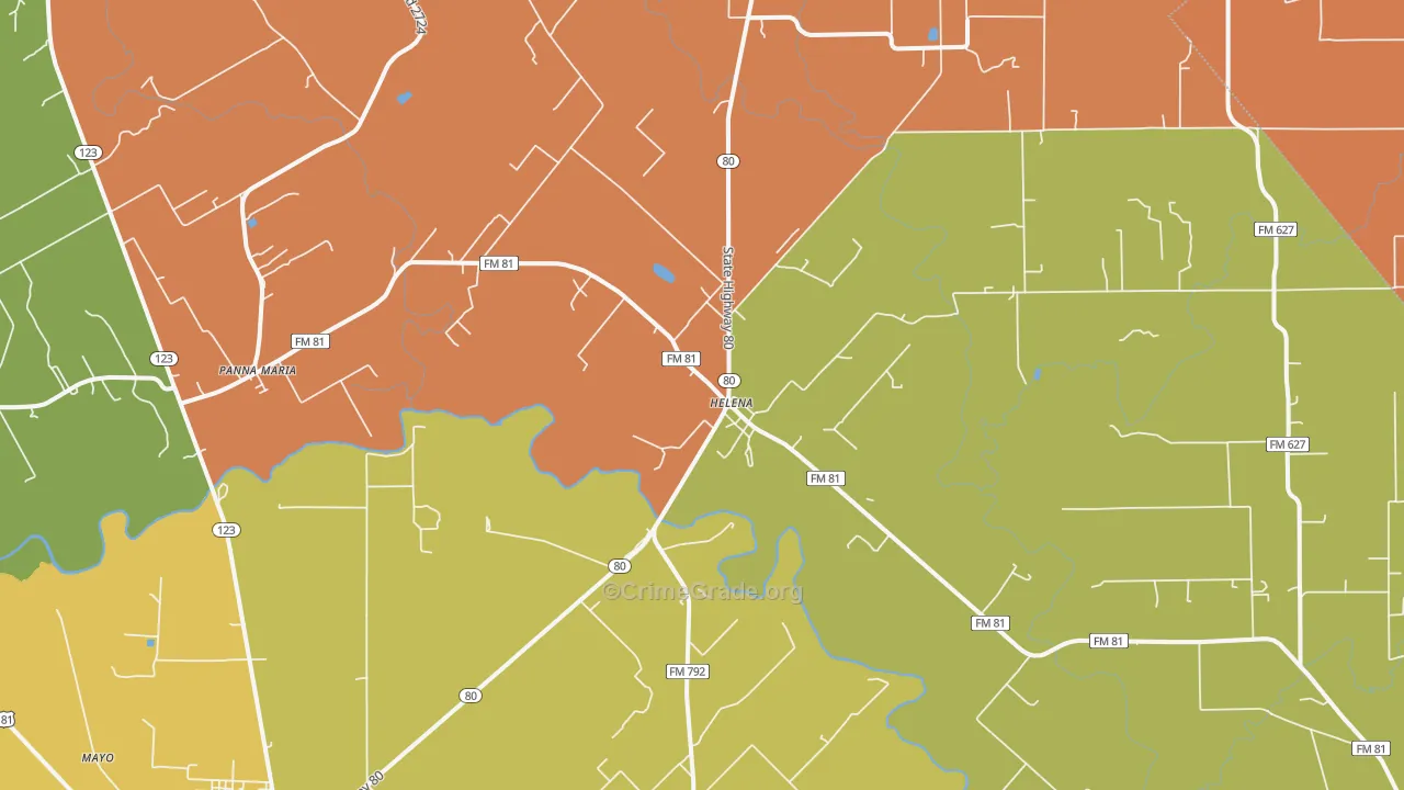 Ecleto, TX Map of Robbery Rates