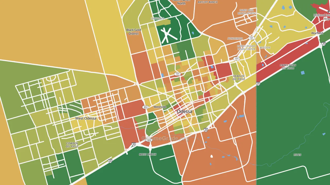 Ector County, TX Map of Robbery Rates