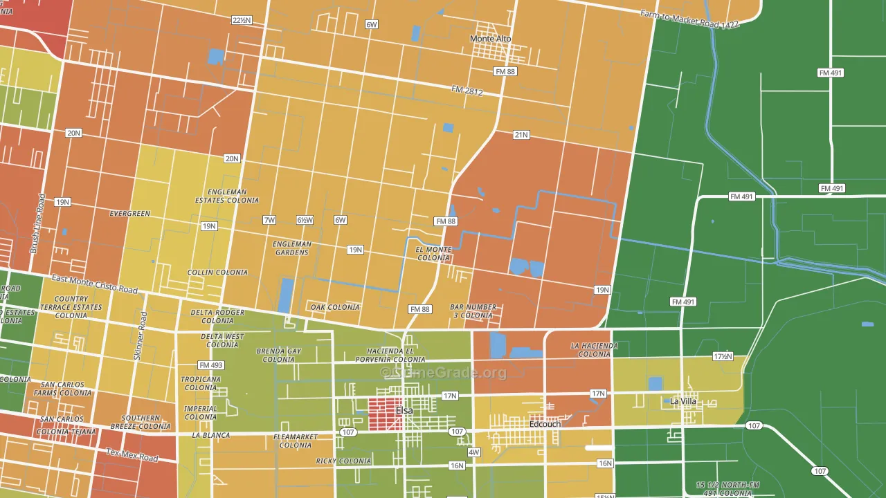 Edcouch, TX Map of Robbery Rates