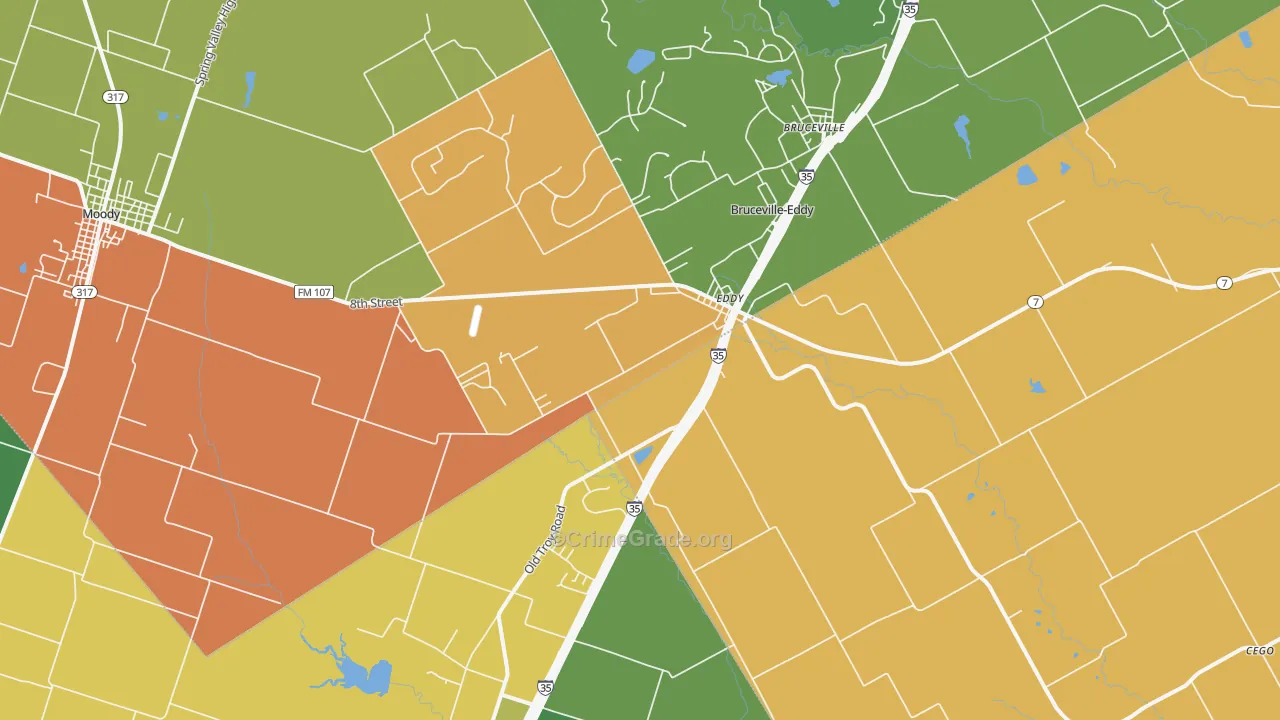 Eddy, TX Map of Robbery Rates