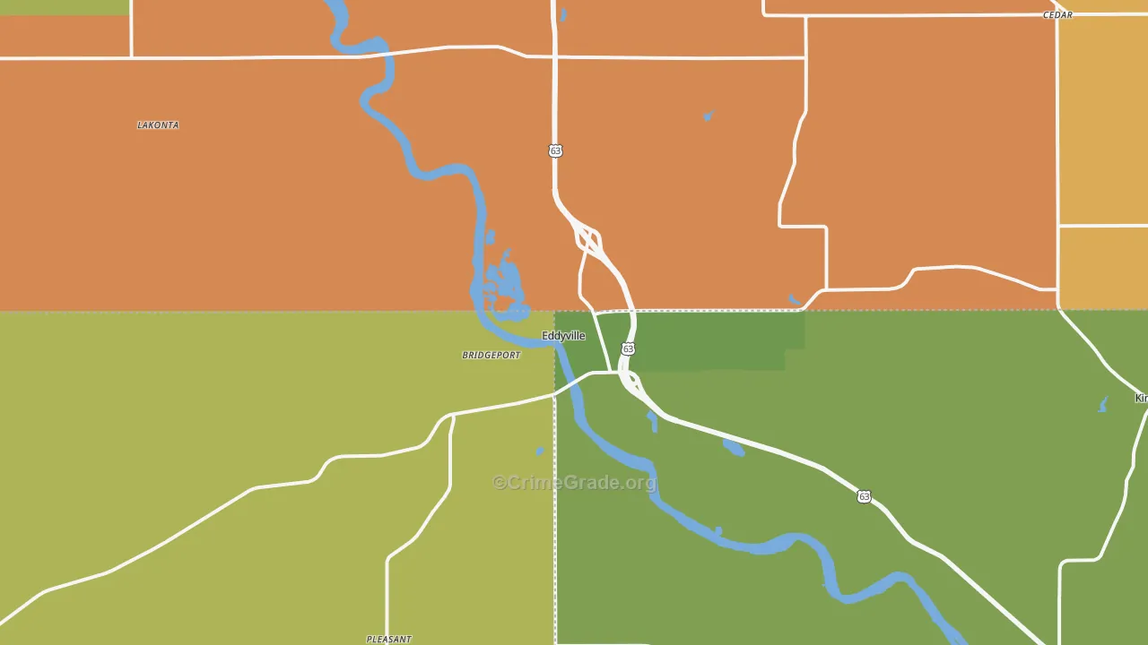 Eddyville, IA Map of Robbery Rates