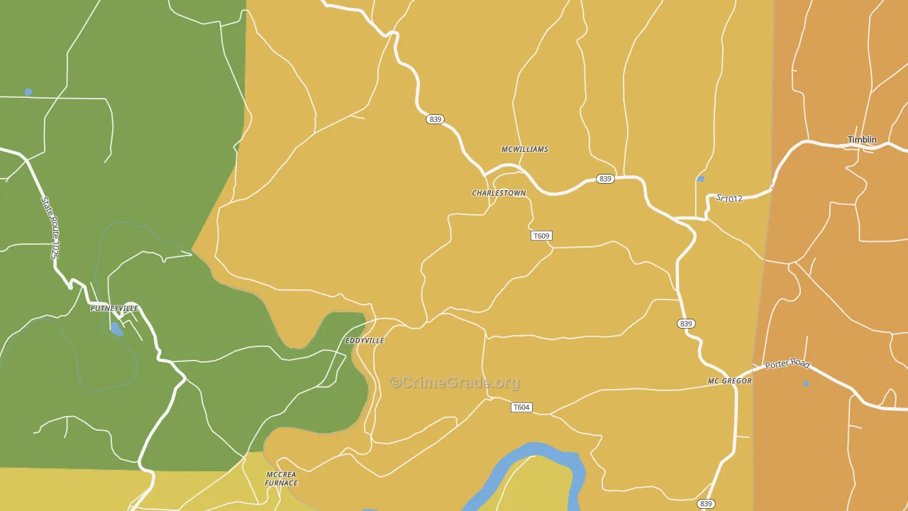Eddyville, PA Map of Robbery Rates
