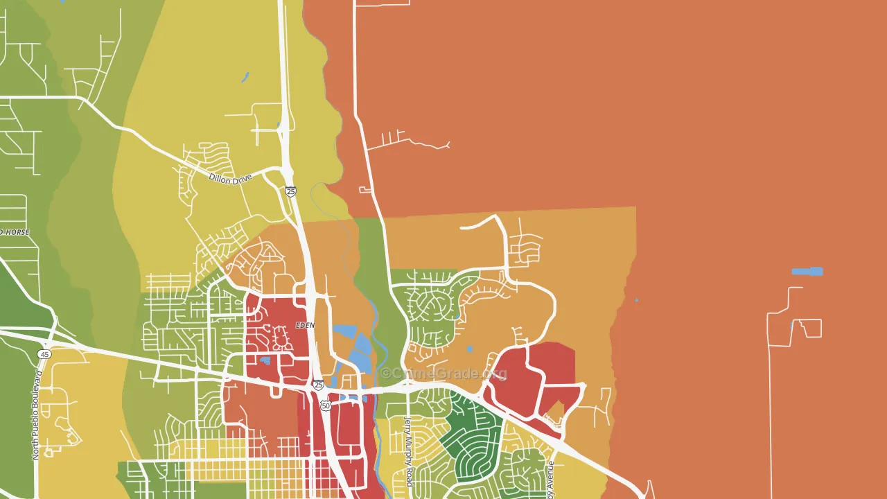 Eden, CO Map of Robbery Rates