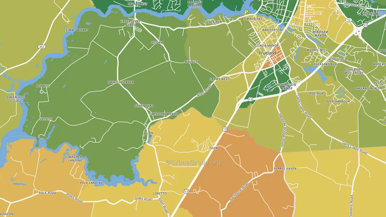 Eden, MD Map of Robbery Rates