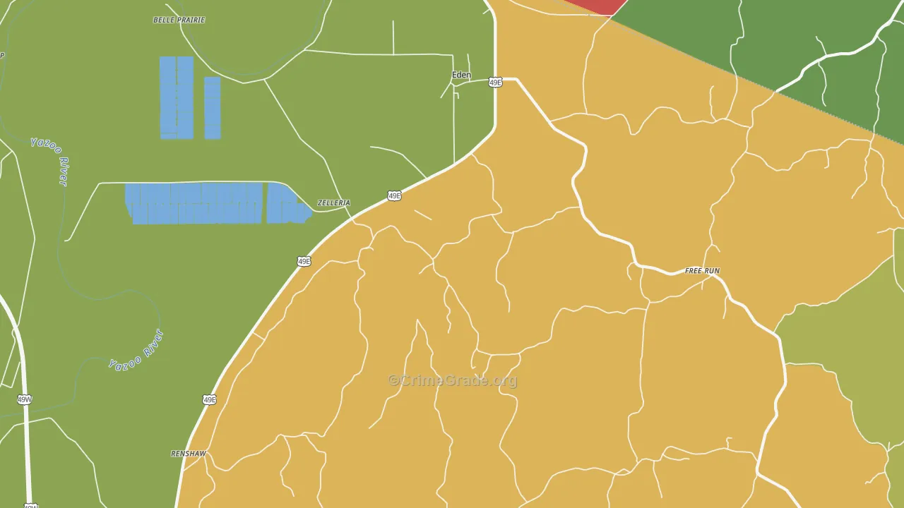 Eden, MS Map of Robbery Rates