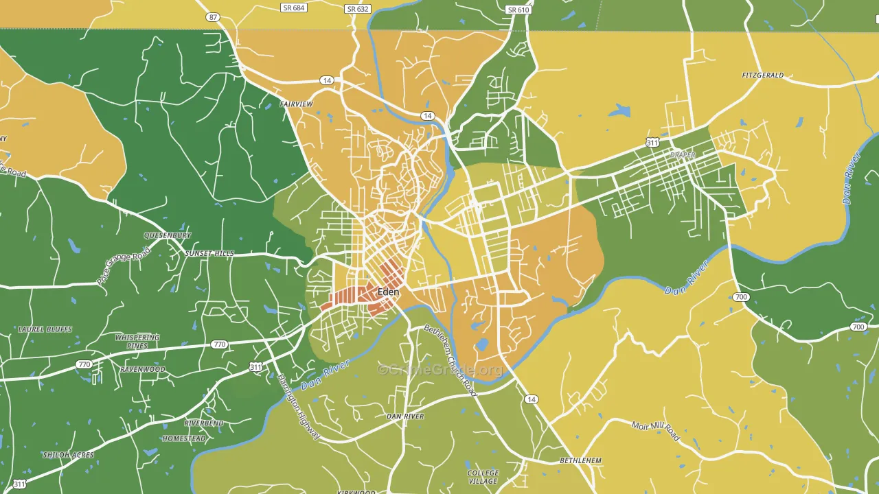 Eden, NC Map of Robbery Rates