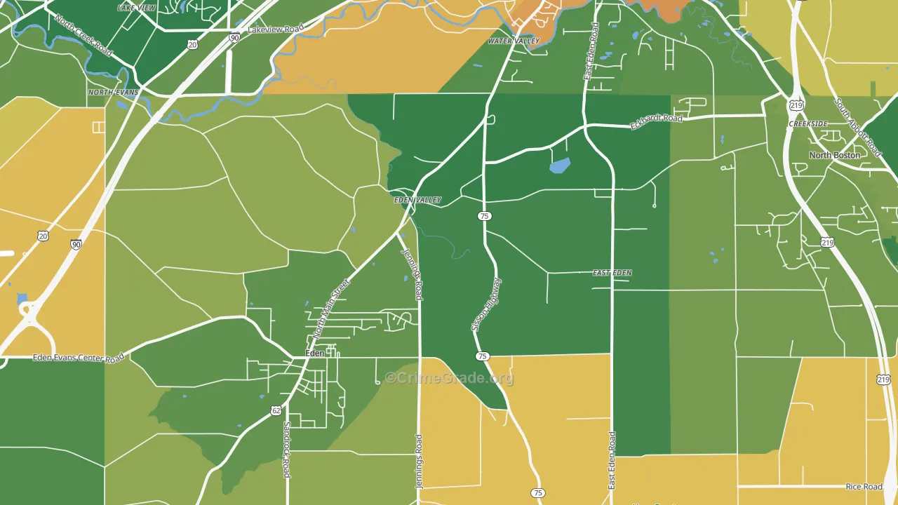 Eden, NY Map of Robbery Rates