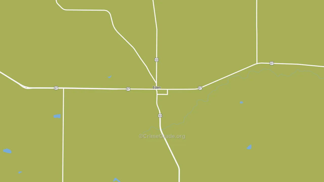 Eden, TX Map of Robbery Rates