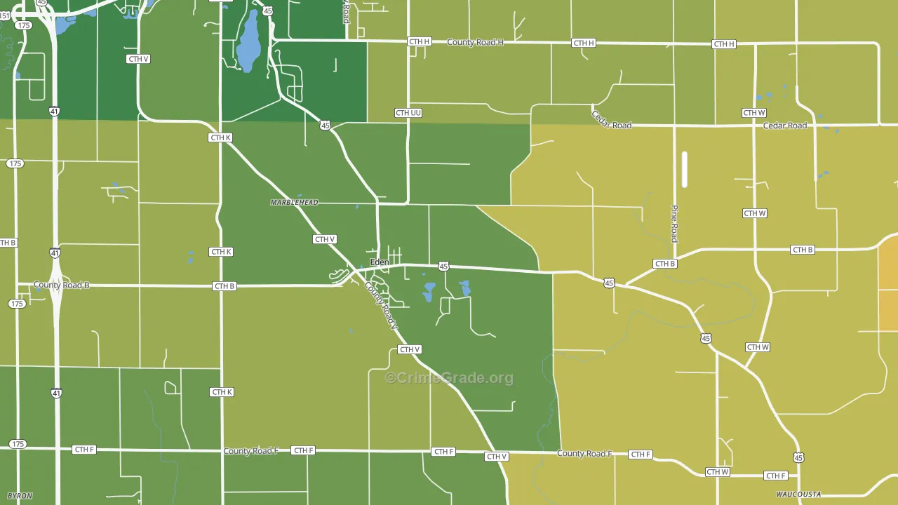 Eden, WI Map of Robbery Rates