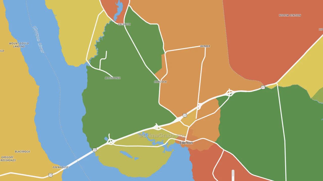 Edenton, NC Map of Robbery Rates