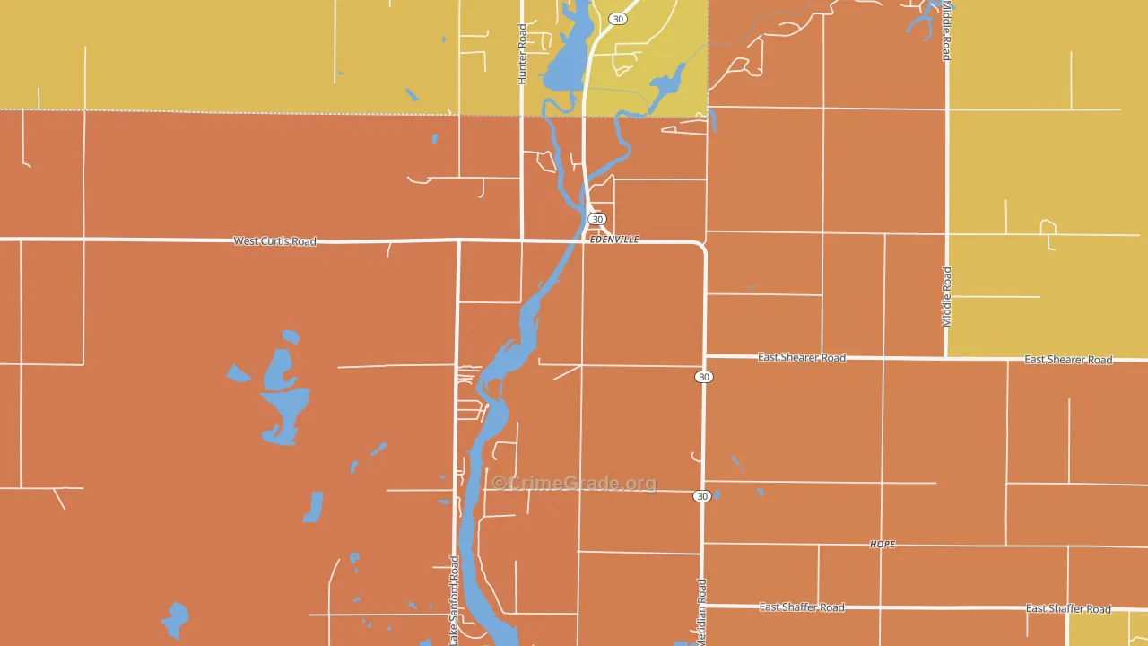 Edenville, MI Map of Robbery Rates