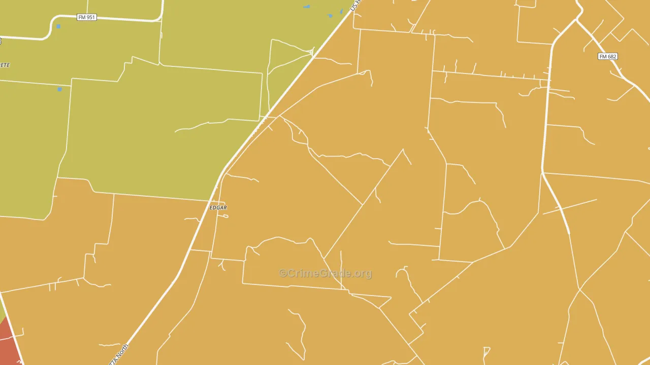 Edgar, TX Map of Robbery Rates