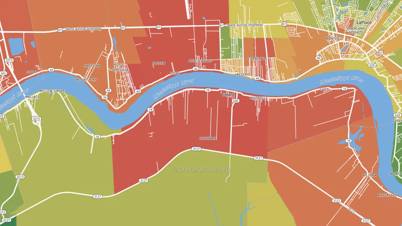 Edgard, LA Map of Robbery Rates