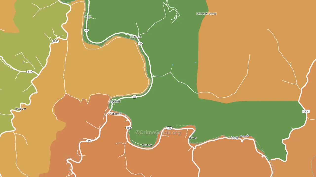 Edgarton, WV Map of Robbery Rates