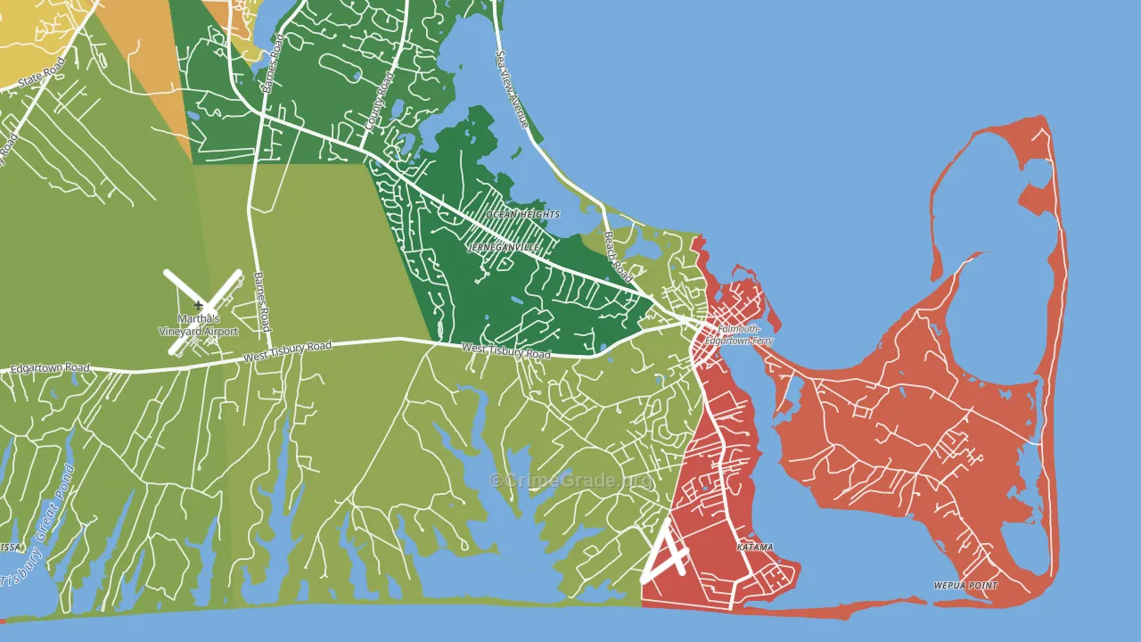Edgartown, MA Map of Robbery Rates