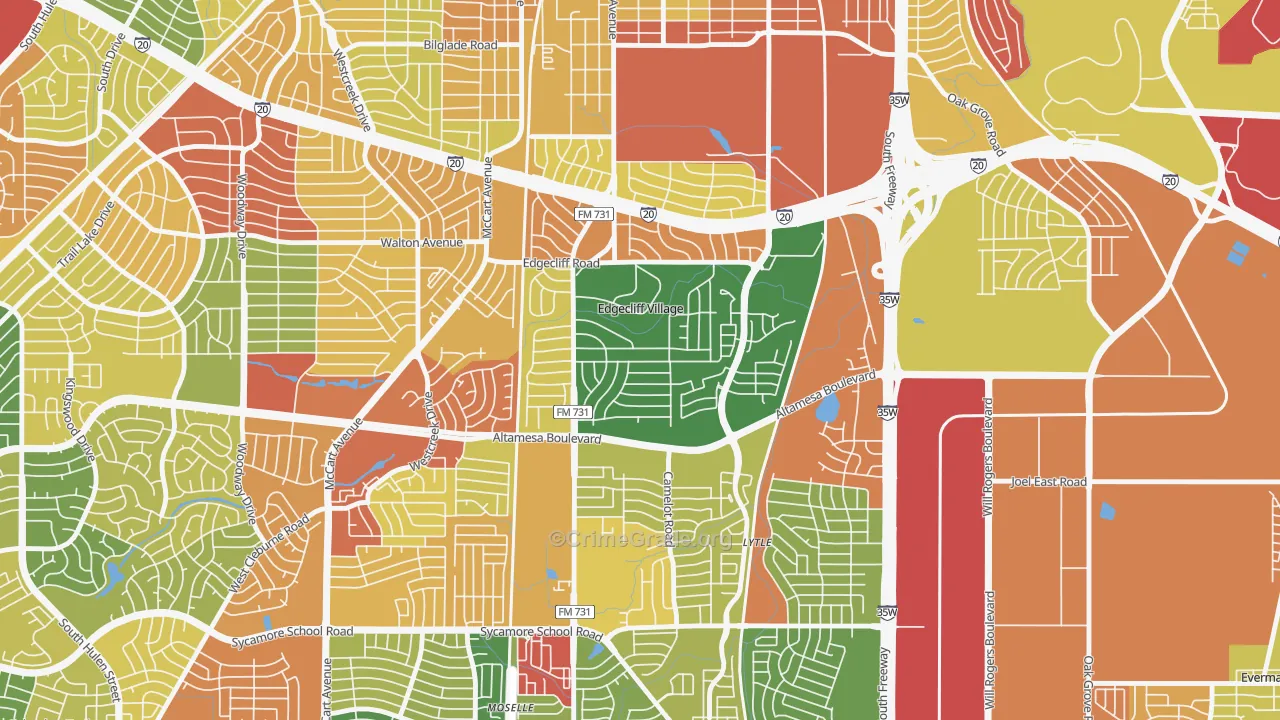 Edgecliff Village, TX Map of Robbery Rates