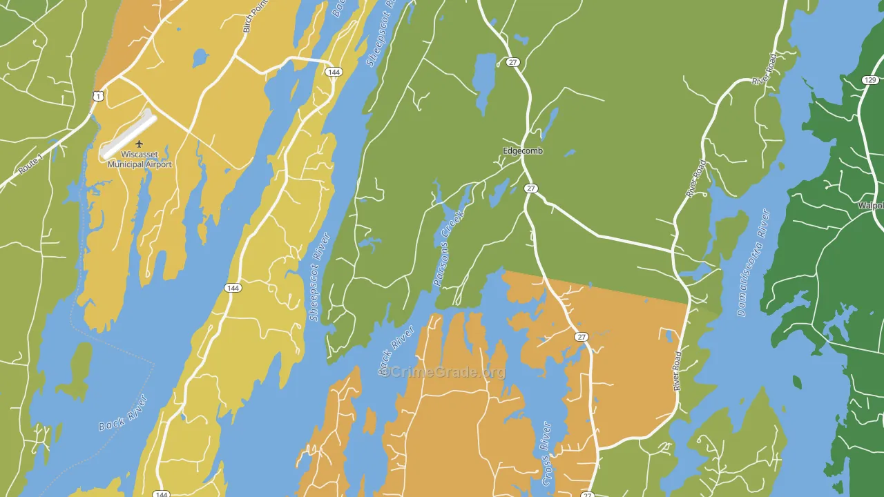 Edgecomb, ME Map of Robbery Rates