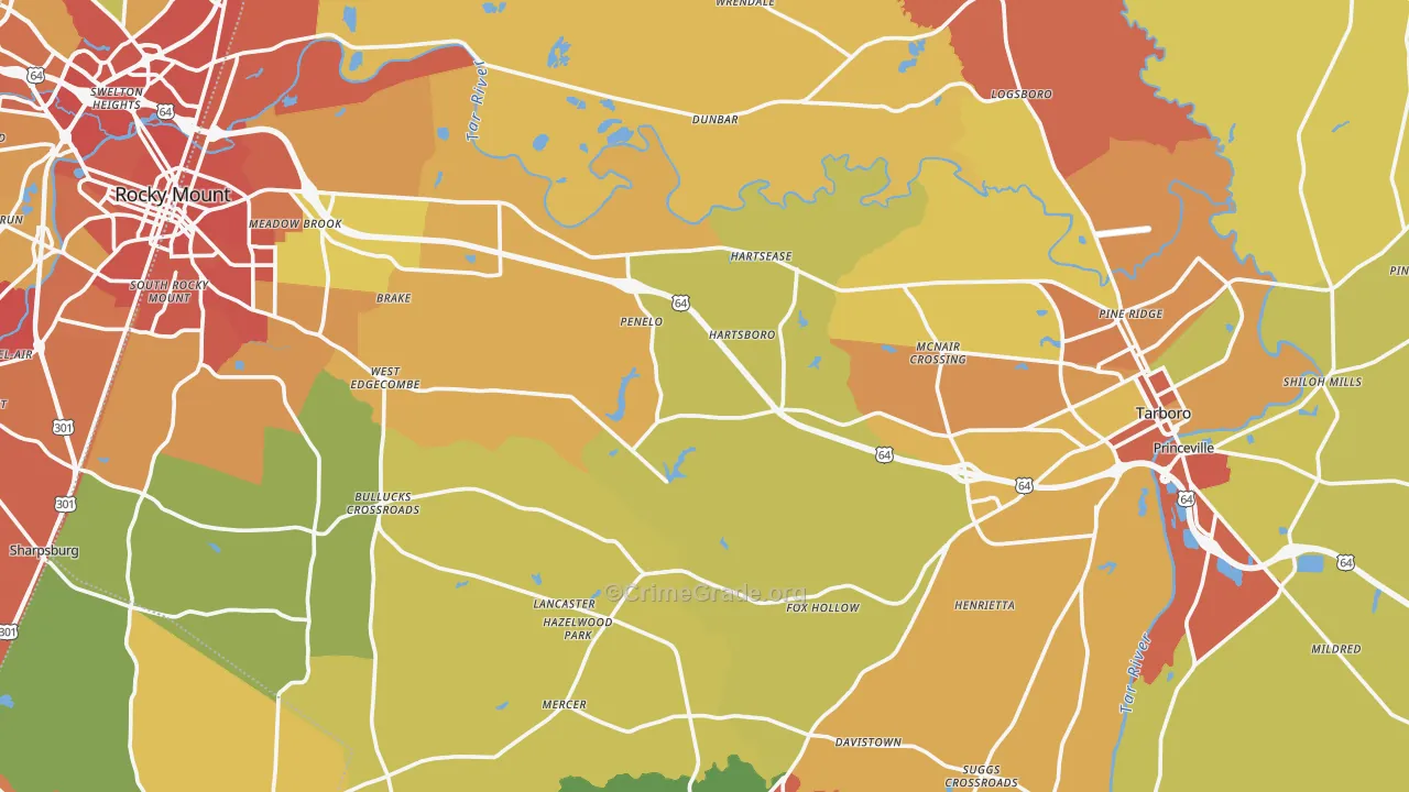 Edgecombe County, NC Map of Robbery Rates
