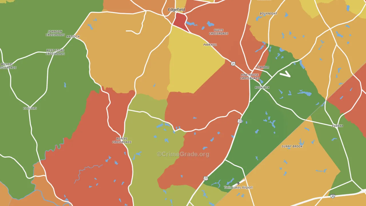 Edgefield County, SC Map of Robbery Rates