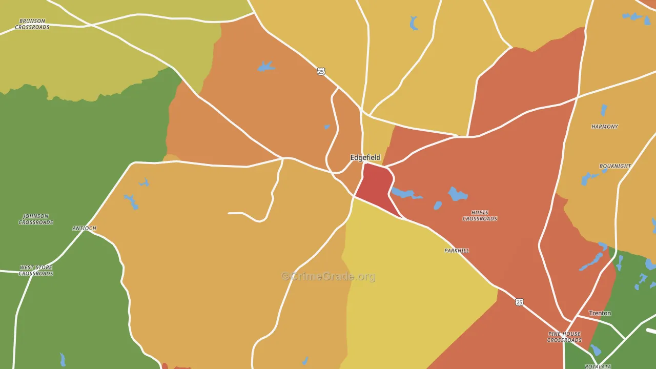 Edgefield, SC Map of Robbery Rates