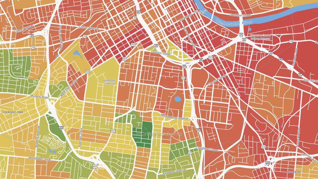 Edgehill, Nashville, TN Map of Robbery Rates