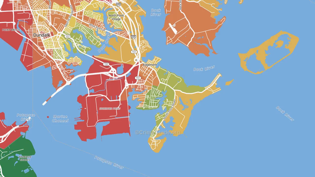 Edgemere, MD Map of Robbery Rates