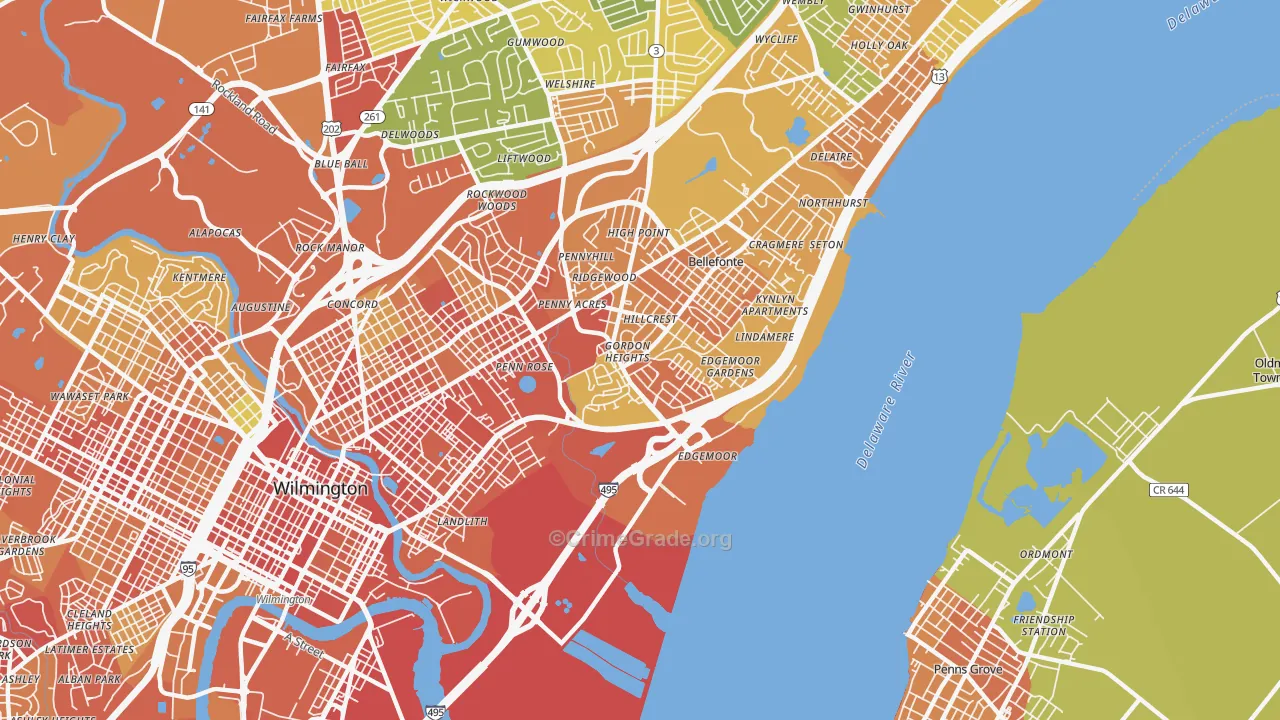 Edgemoor, DE Map of Robbery Rates