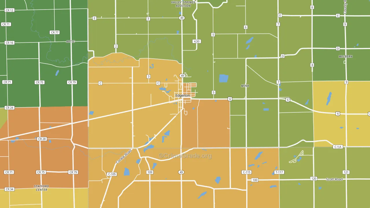 Edgerton, OH Map of Robbery Rates