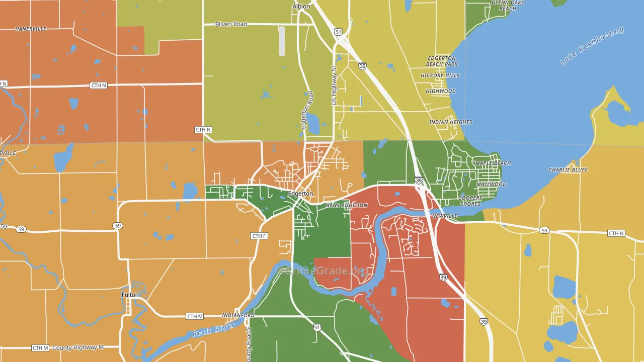 Edgerton, WI Map of Robbery Rates
